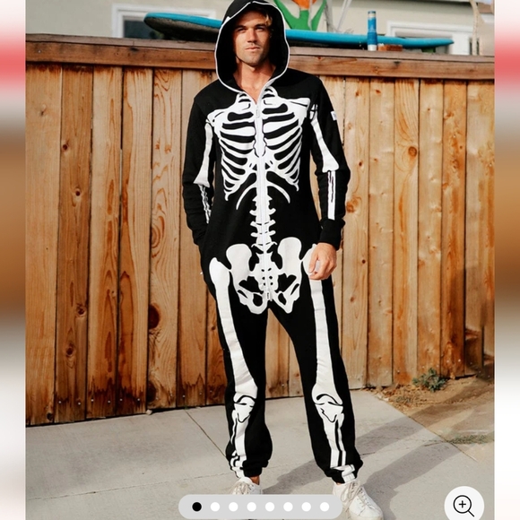 Tipsy Elves Skeleton Costume Jumpsuit Full Zip Black White Large L Unisex Pajama - Picture 13 of 13